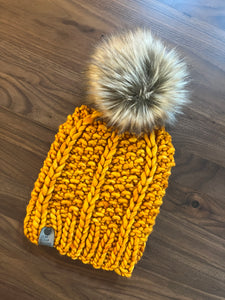 Knit Beanie with Faux Fur Pom