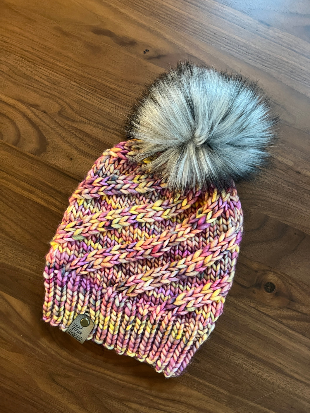 Knit Beanie with Faux Fur Pom