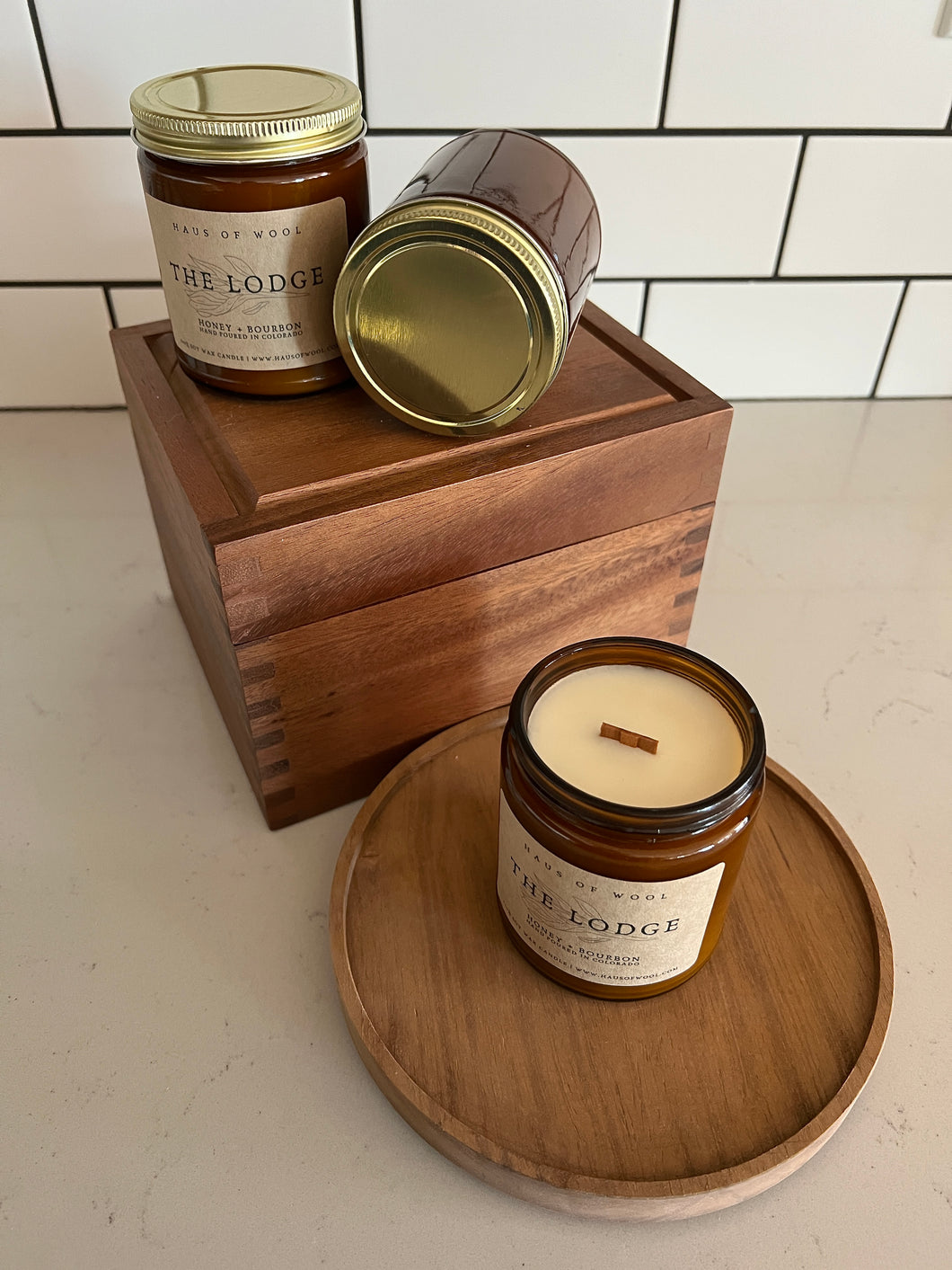 The Lodge: Honey + Bourbon Soy Wax Glass Vessel Candle
